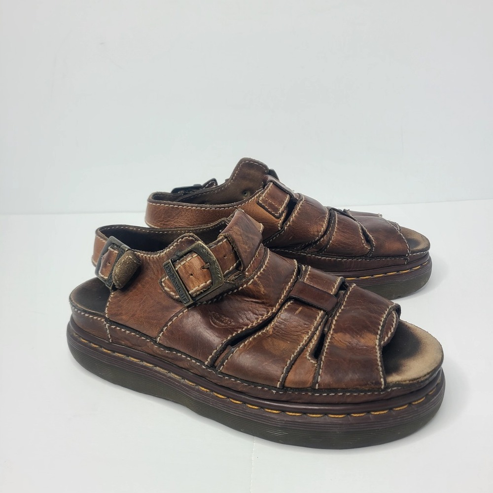 Vtg Y2K Doc Marten Chunky Fisherman Brown Leather Sandals Mens 10 US England